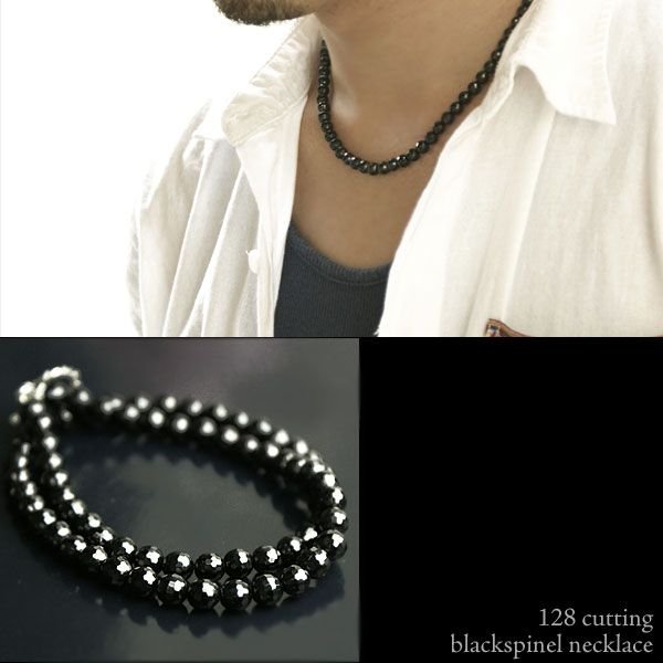 ブラックスピネル ネックレス メンズ 128面カット 6mm 本物