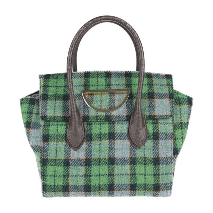 新古未使用展示品 Samantha Thavasa サマンサタバサ ハンドバッグ 1720115471 ツイード レザー 緑系 ゴールド金具 2WAY ショルダーバッグ チェック柄 本物保証 中古