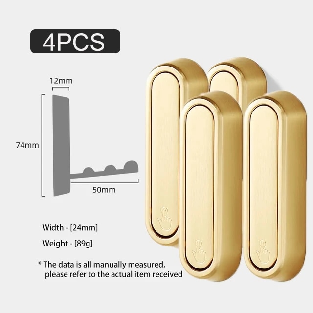 亜鉛合金折りたたみ式衣類フック,帽子,鍵,バッグ,家庭,キッチン,壁掛け,収納ラック,バスルームアクセサリー,4個 Gold-A-4pcs