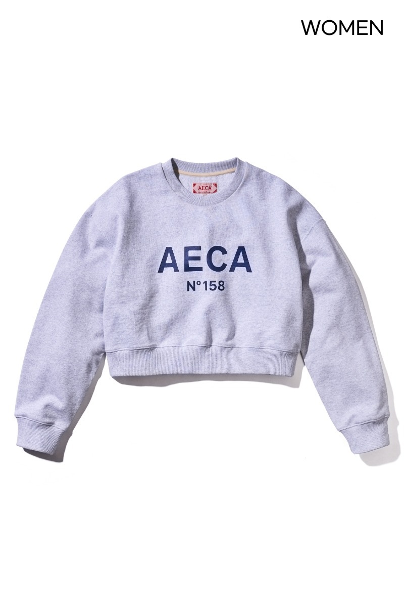 【AECA WHITE】 BIG LOGO CROP SWEAT : LIGHT GREY/NAVY