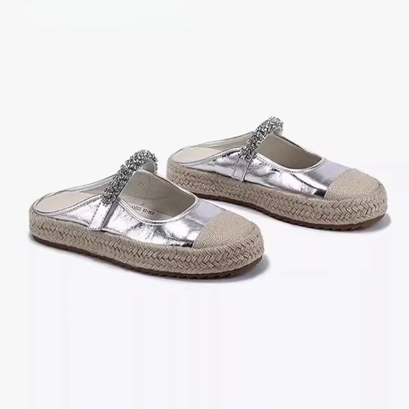 夏の新型麻縄編みシルバー メアリージェーン靴軽やかでファッション ハーフスリッパ