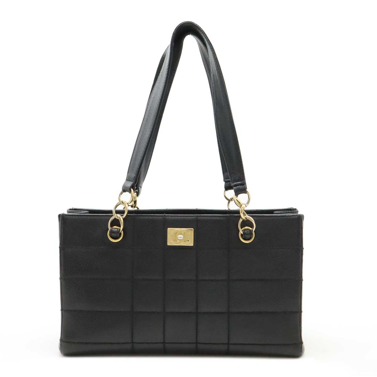 チョコバー ココマーク チェーントート トートバッグ ショルダーバッグ キャビアスキン レザー ブラック 黒 ゴールド金