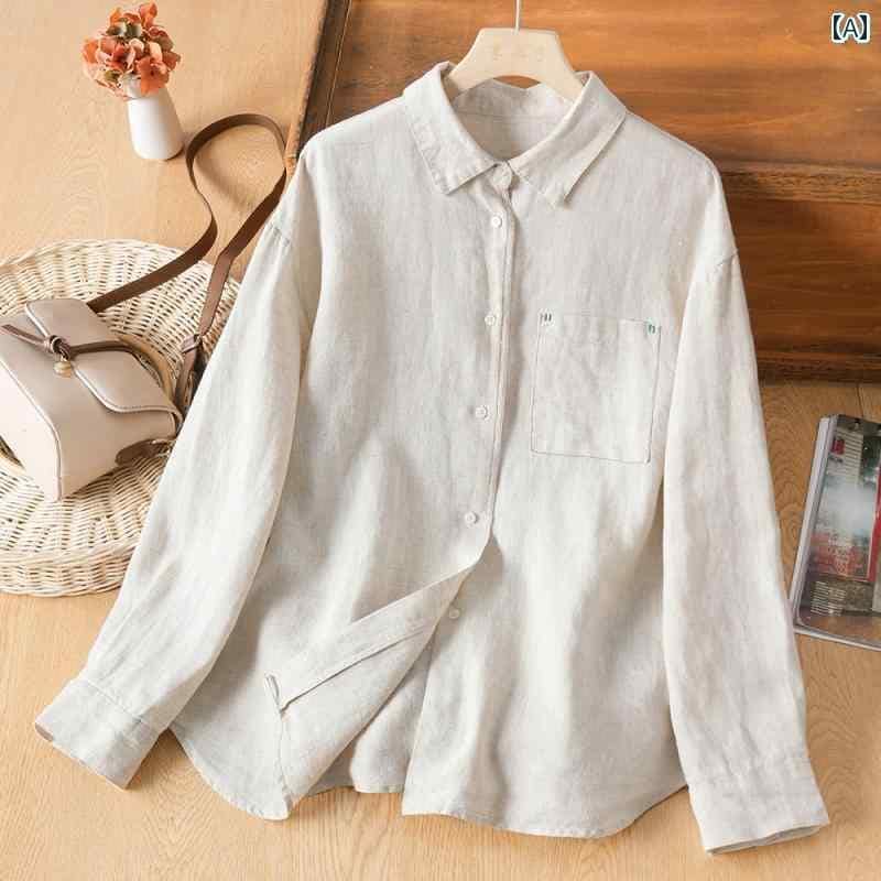 レディース　　シャツ　トップス 湘 永子 シンプル リネンシャツ レディース アーティスティック レトロ トップス 2025 春夏