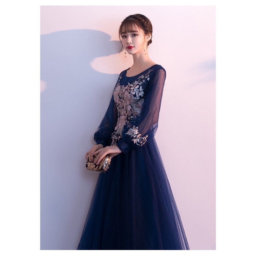 パーティードレス 結婚式 ドレス 袖あり ロングドレス 演奏会 大人 ドレス 二次会 発表会 ピアノ