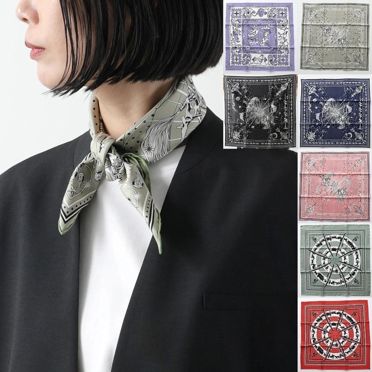 HERMES エルメス スカーフ CARRE カレH 55×55 044044S 044111S 044100S レディース シルクバンダナ ストール ロゴ ケース付き カラー7色