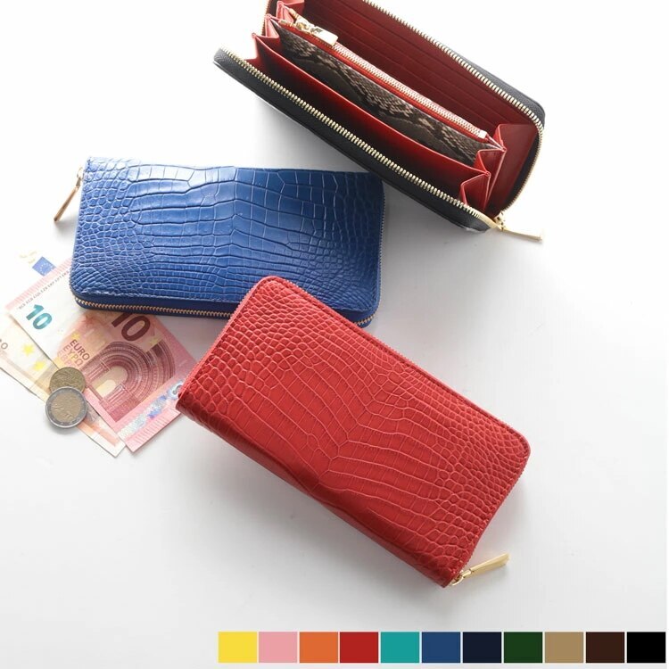 クロコダイルレザー長財布ラウンドファスナー本革