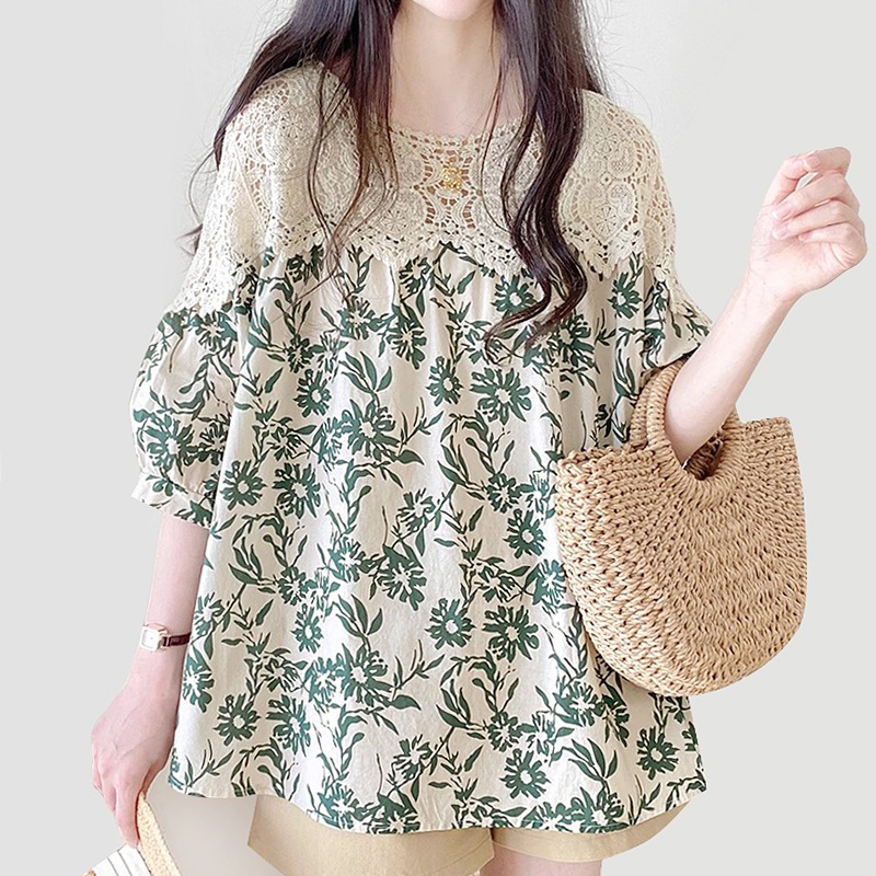 レディース エレガント モチーフレースプリントブラウス 人気トレンド 新作カジュアルスタイル