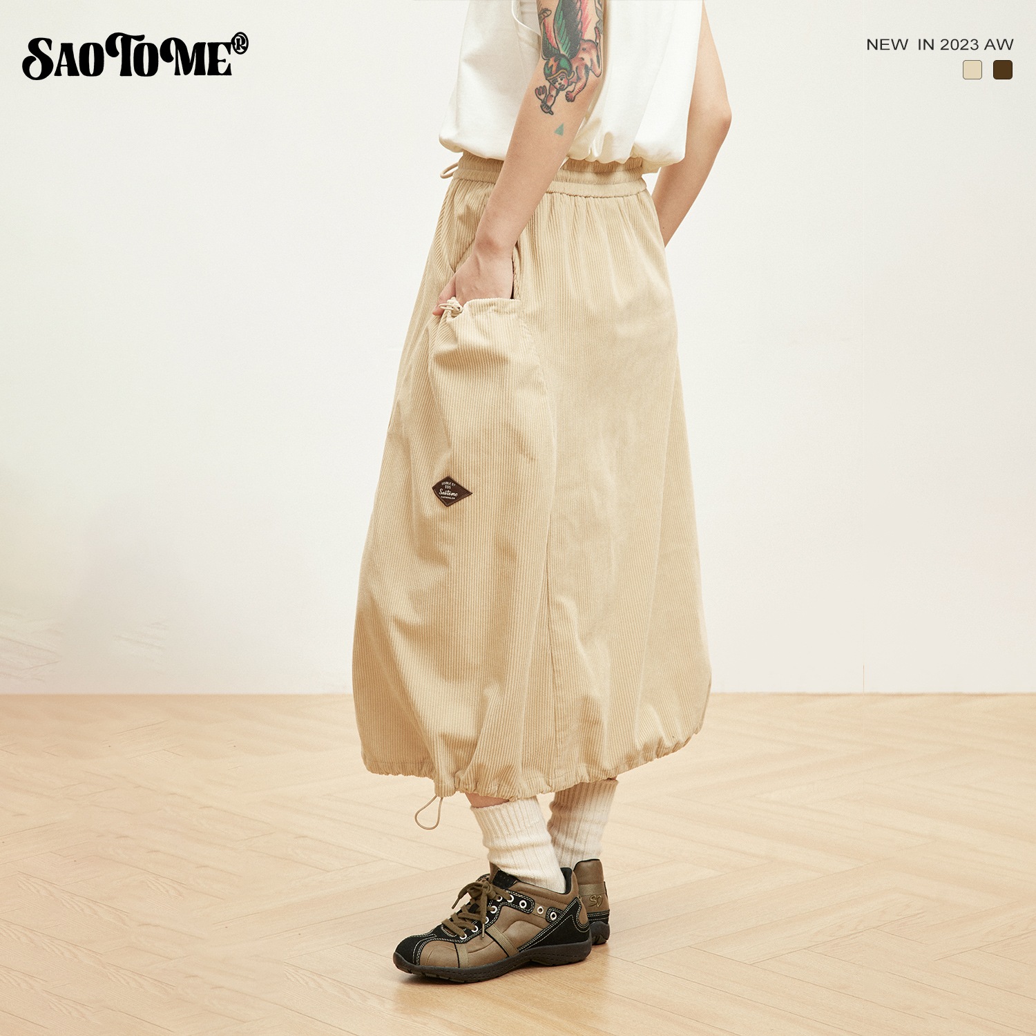 早乙女恵子 さおとめ 和風 カジュアル レトロ コーデュロイ 総柄 花のつぼみ スカート スカート レディース