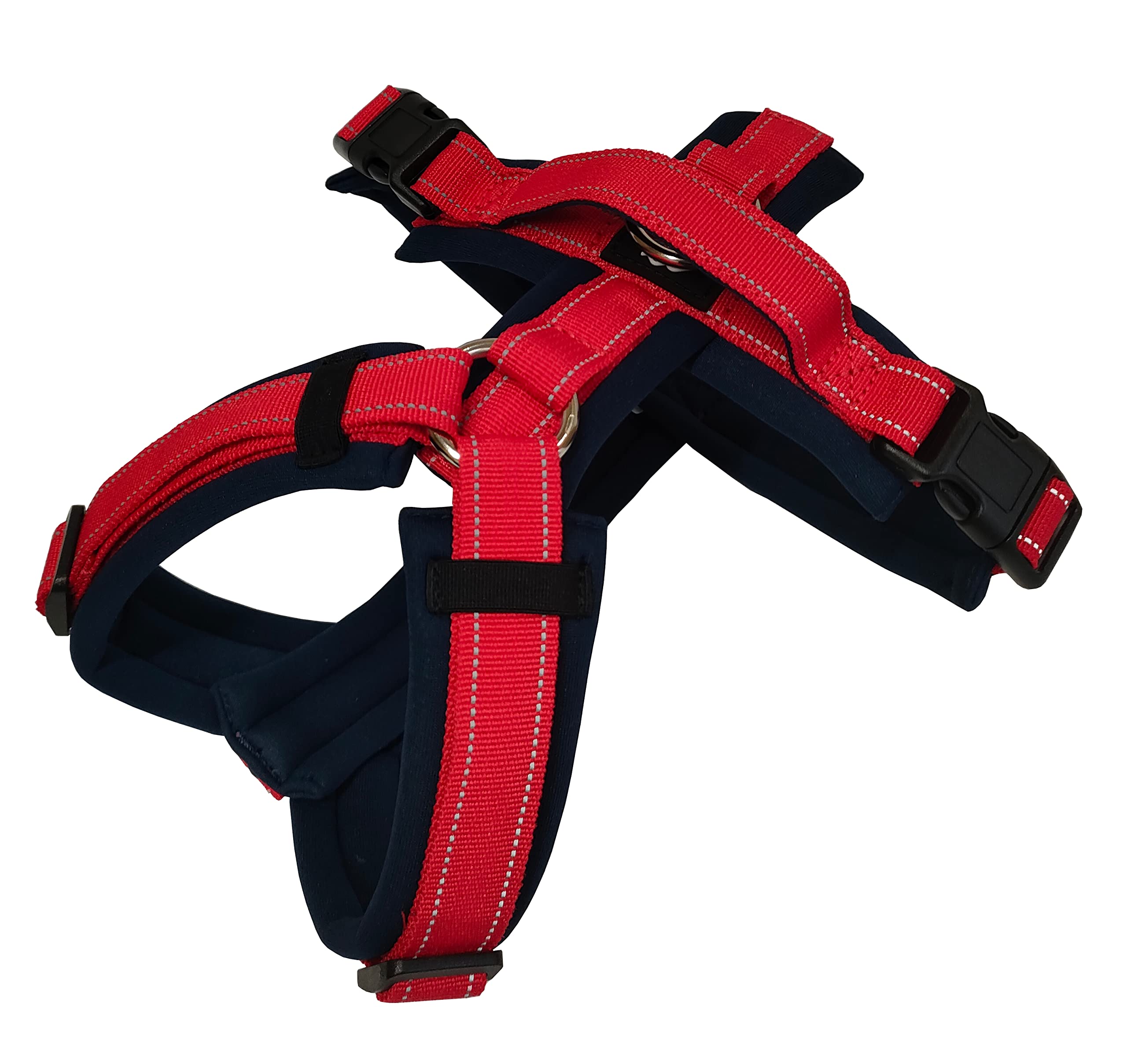 Hakusan ゼロハーネス 負担軽減 犬用ハーネス サイズ調整可 簡単着脱 夜間反射材 軽量 通気 ハンドル付き ネームプレート Tiny サイズ ネイビー×レッド