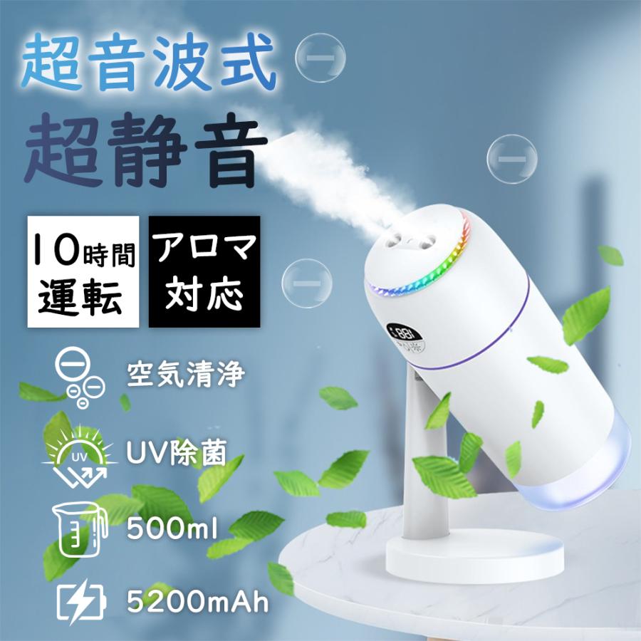 加湿器 小型 超音波式 ミニ加湿器 車載用 マイナスイオン 上下調整 卓上加湿器 UV除菌 空気清浄機 次亜塩素酸水対応 静音 usb充電 空焚き防止 新生活 応援