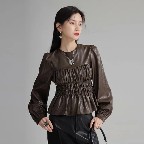 トップス 長袖 PUレザー 個性派 カジュアル シンプル お出かけ レディース大きいサイズ レディース きれいめ 半袖 七分袖 五分袖 無地 冬春 cut and sewn