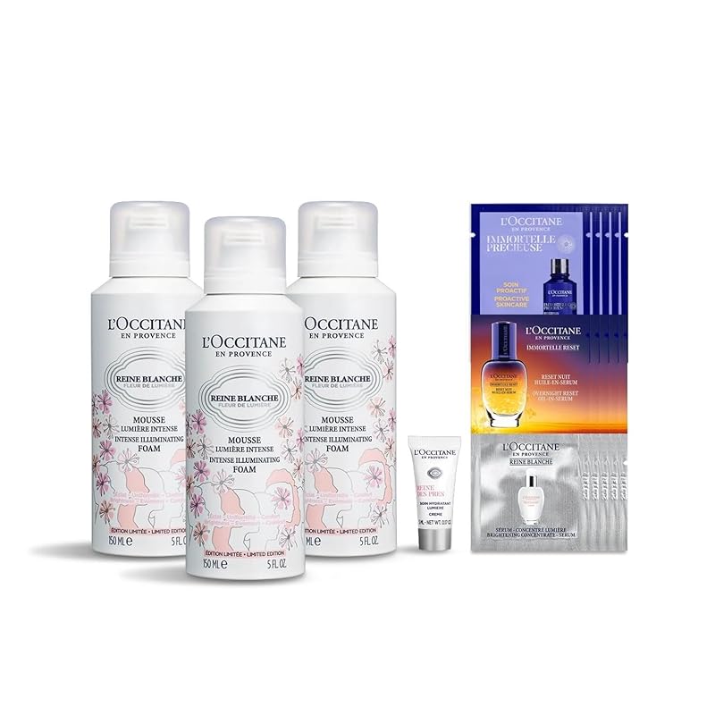 【福袋】ロクシタン(LOCCITANE) レーヌブランシュ イルミネイティングクレンジングフォーム 150mL 3本セット スキンケアサシェ付き 泡洗顔 男性 女性 人気