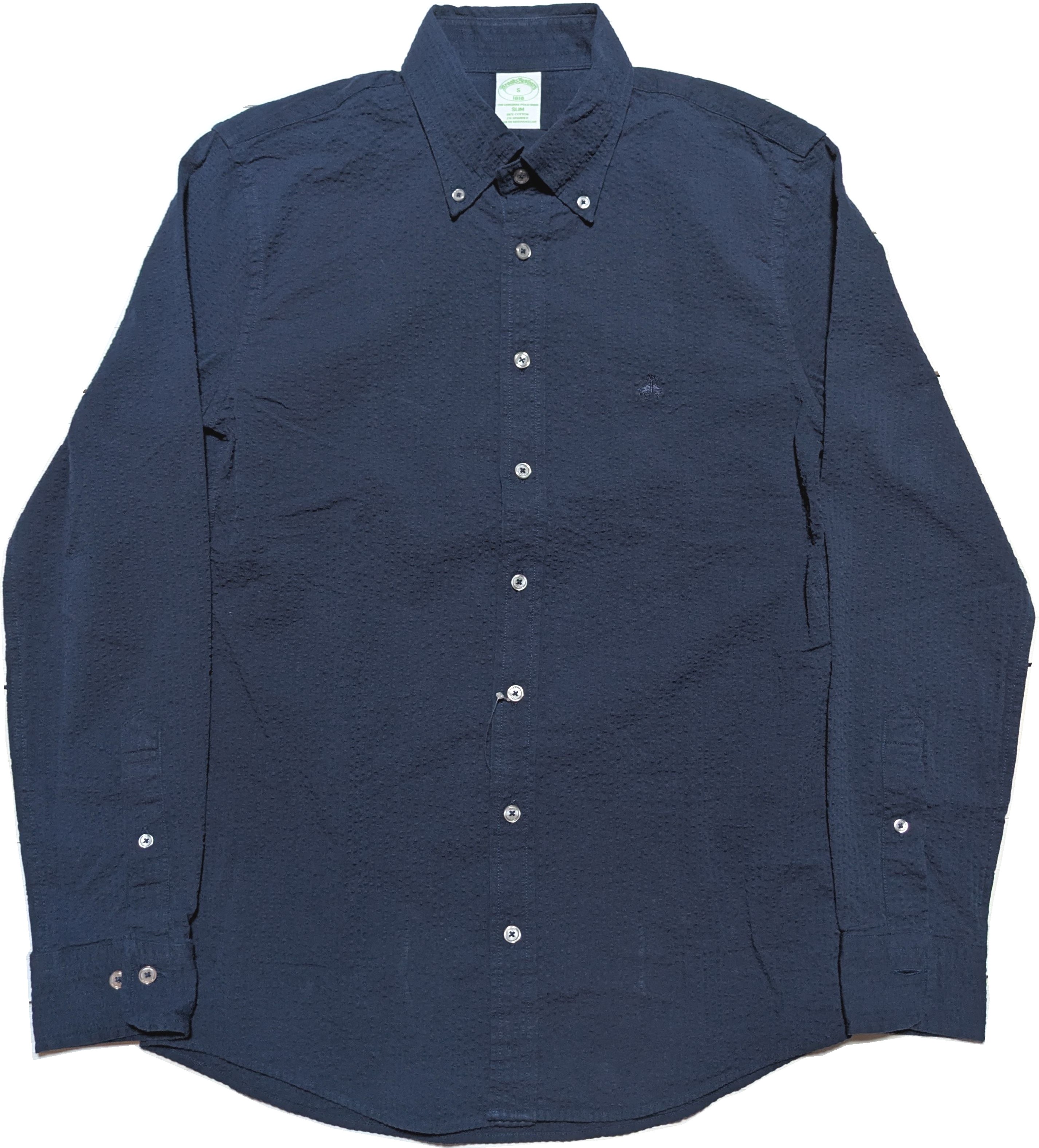 シアサッカー 長袖 ボタンダウンシャツ ワンポイント ネイビー メンズ Brooks Brothers 066