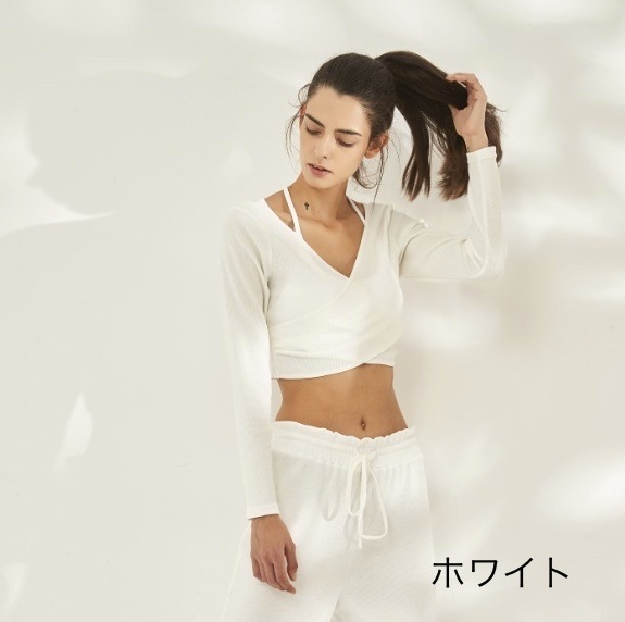 ヨガウェア カシュクール 長袖トップス 白 ホワイト 黒 ブラック 緑 グリーン グレー ベージュ ピンク ワインレッド 韓国 レディース オルチャン カットソー ホットヨガ ジム 5,663円