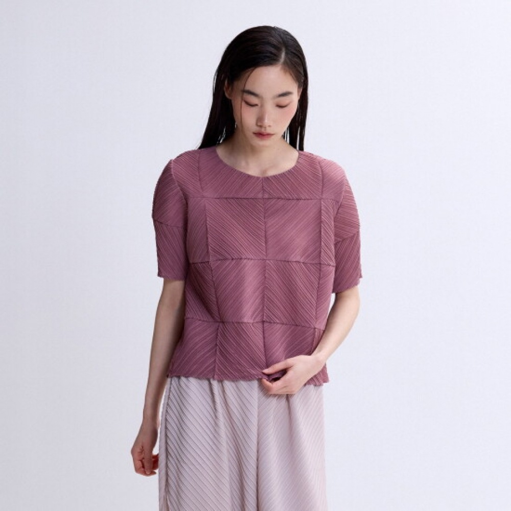 プリーツミ ラウンドネック アシンメトリープリーツ Tシャツ_PPTSM026003