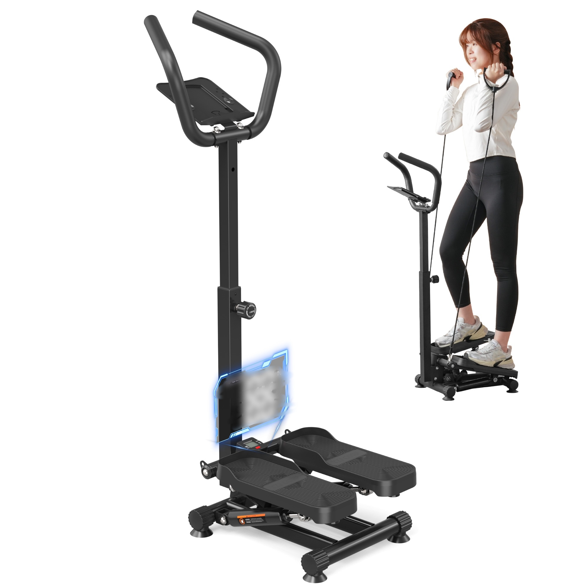 ステッパー バンド付き ハンドル付き 上下運動とひねり運動 静音 室内 強度調節 有酸素運動 足踏みステッパー 油圧駆動 LCDディスプレイ コンパクト 省スペース 全身トレーニング 足踏み健康器具G