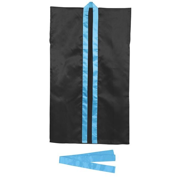 （まとめ）サテンロングハッピ黒（青襟）L（ハチマキ付）(×10セット)