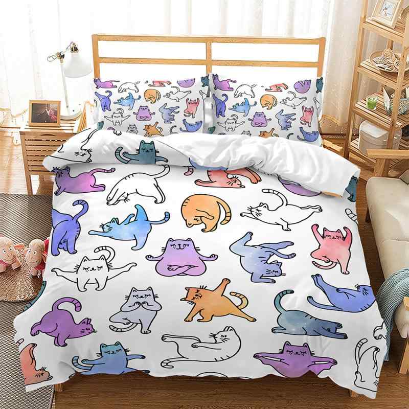 デビューした新品布団カバー 猫柄 かわいい キャットデザイン 子猫 デジタルプリント カラフル 多色 モダン おしゃれ ポリエステル 羽毛布団カバー 寝具カバー 3点セット シングル ダブル