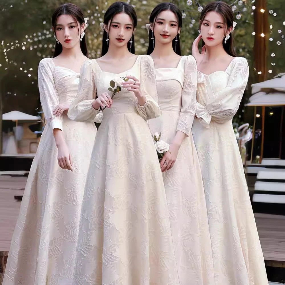 ブライズメイドドレス 2025 新しい秋長袖ロング年次パーティーシャンパン姉妹団のイブニングドレス女性のための