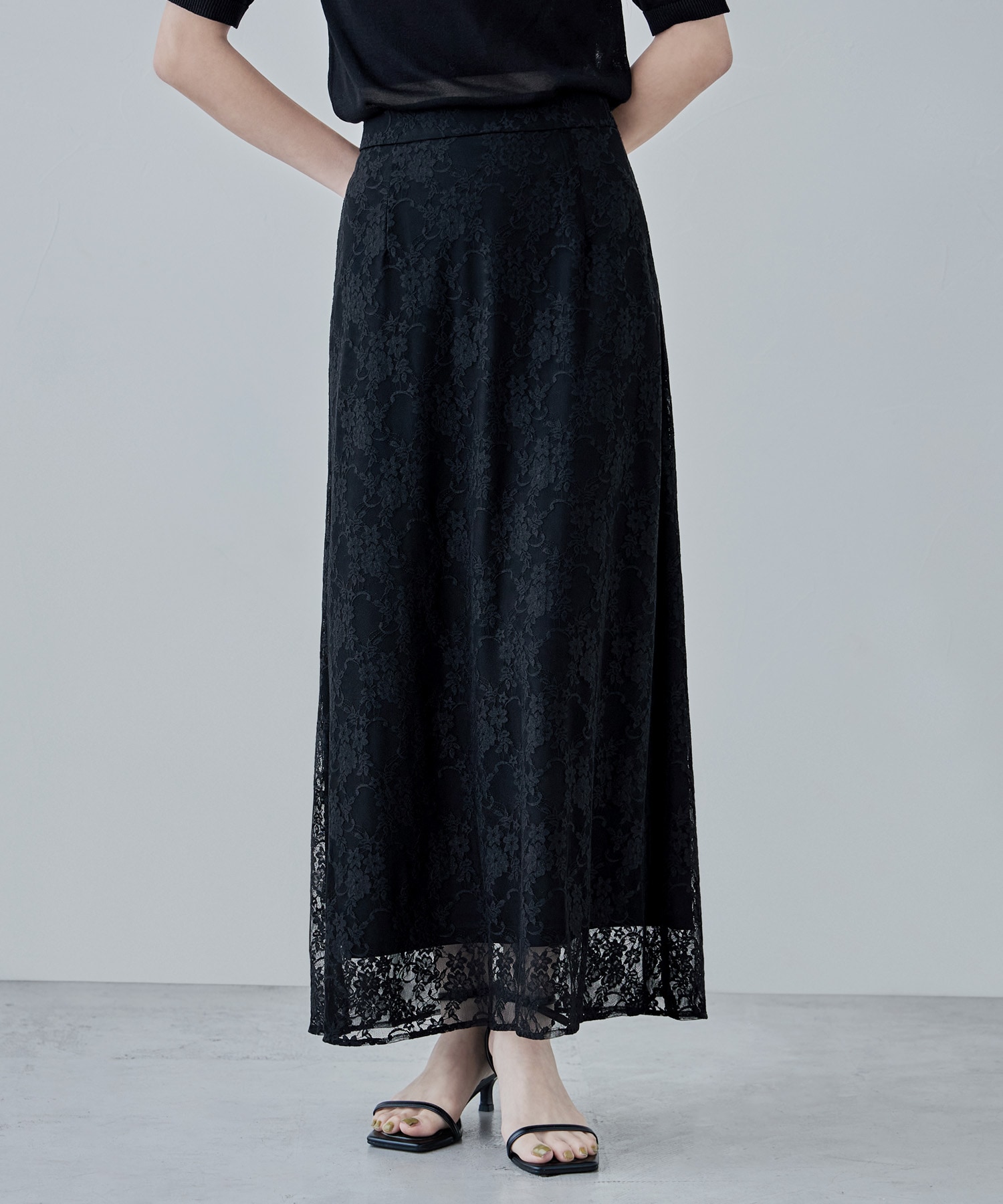 フラワーレースナロースカート レディース ボトムス タイトスカート ロングスカート 花柄 刺繍 レース レディース シアー スカート レース ナロー ロング丈 レイヤード 透かし柄 裏地付