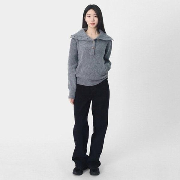 レディース冬のコージーボタンポイントカラーハイネックプルオーバーニット LM...