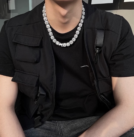 ヨーロッパとアメリカのラインストーンロックシュガーネックレス男性トレンディなアメリカンヒップホップストリートラップトレンディなブランドダイヤモンドアクセサリーライトラグジュアリーニッチジュエ