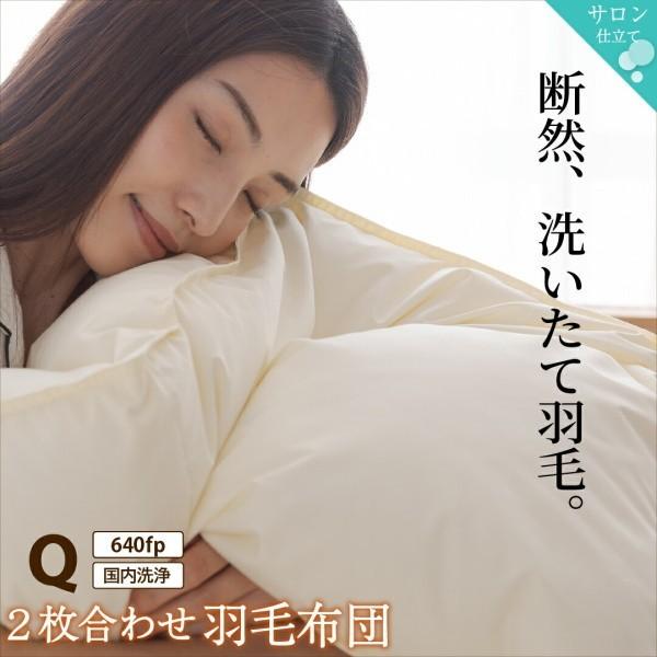2枚合わせ 羽毛 掛け布団 640fp クイーン 肌掛け 合掛け ホック留め 国内サロン洗浄羽毛 掛布団 日本製 抗菌 防臭 防ダニ 来客用 布団 掛け布団単品