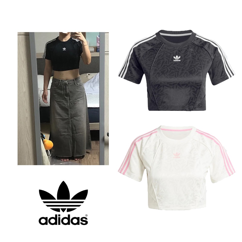 BABY TEE IW5476 IW5478 半袖 Tシャツ チビT クロップド ショート スリム レディース キッズ 女の子 スポーツ ヨガ 運動 レオパード へそ上 韓国 ラウンド 丸襟 Uネック