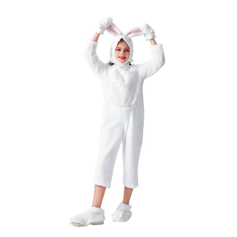 クリスマスの子供用コスチューム 小さな白いウサギのジャンプスーツ ぬいぐるみのウサギのパジャマ 動物のコスチューム ロールプレイ 子供服