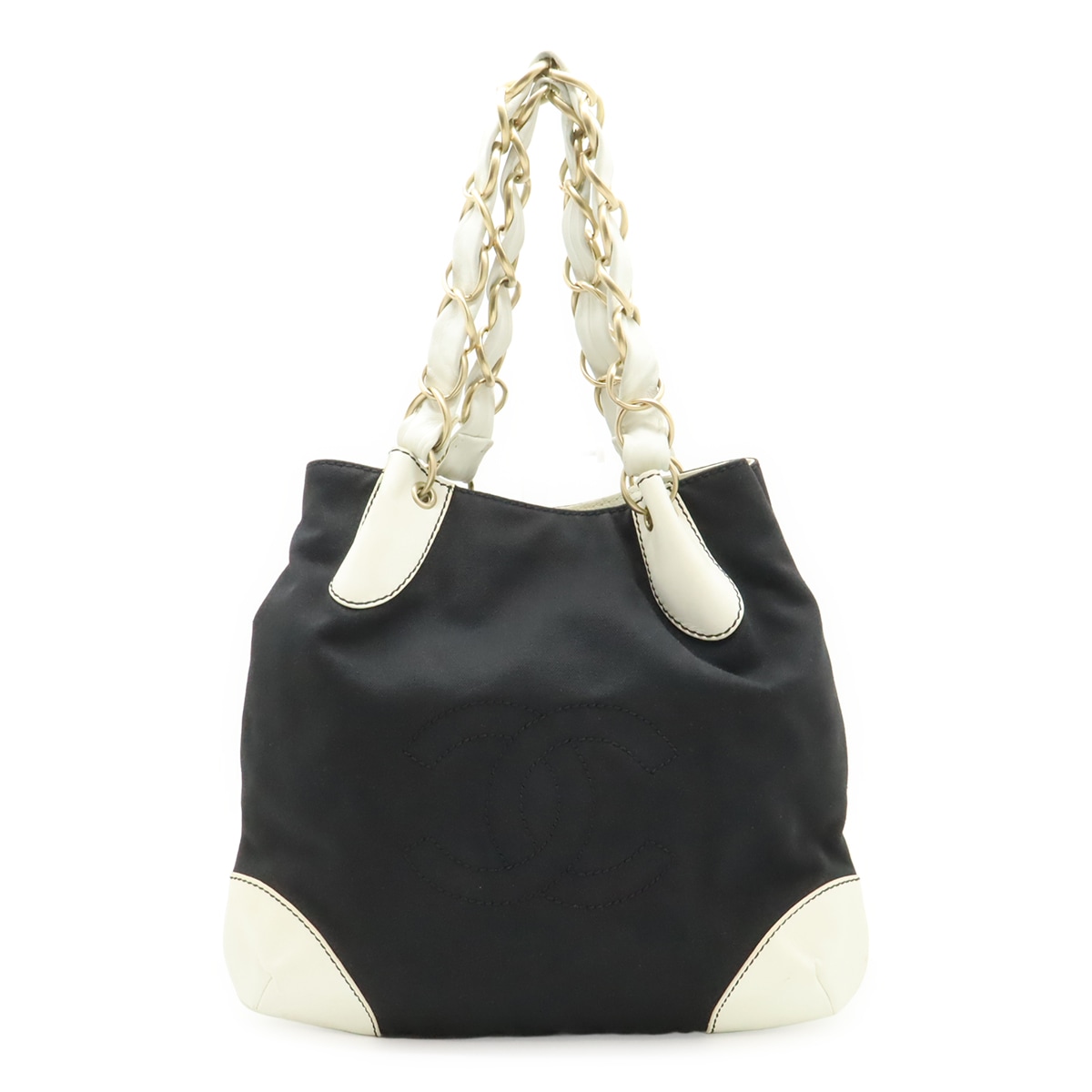 ココマーク ビッグチェーン ハンドバッグ トートバッグ ショルダー キャンバス レザー ブラック 黒 ホワイト 白 ゴールド金