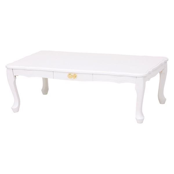猫足折りたたみテーブル/ローテーブル [長方形/幅100cm] ホワイト 木製 姫系 引き出し付き