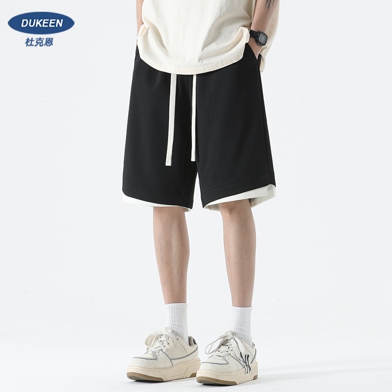 アメリカンヘビーウェイトスポーツショーツ男性用夏のランニング用フェイクツーピースカジュアルパンツトレンディーブランド男性用ルーズストレートレッグスリークォーターパンツ 5,434円