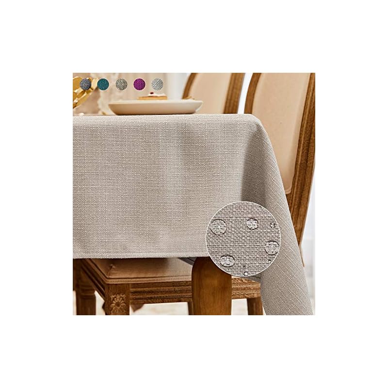 BALCONY&FALCON 長方形 ポリエステル テーブルクロス 撥水 北欧 無地 類麻 140*240cm(ベージュ)