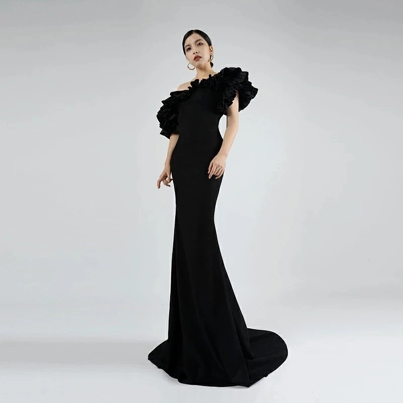 カラードレス ファスナー パーティードレス フォーマルドレス ブラック フリル ロングドレス マーメイドドレス 結婚式 二次会 発表会 花嫁 ウェディングドレス ゲストドレス ブライダル ウエディング
