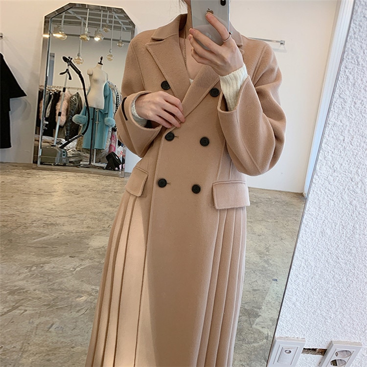 魅力100％ 秋 冬CHIC気質 ダブルボタン コート 女性 百掛け エレガント 気質 通勤 OL