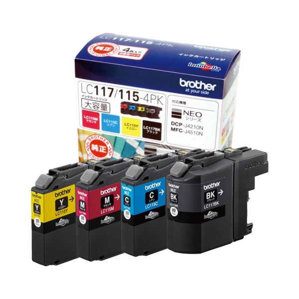 （まとめ） ブラザー BROTHER インクカートリッジ お徳用 4色 大容量 LC117／115-4PK 1箱（4個：各色1個） (×3セット)