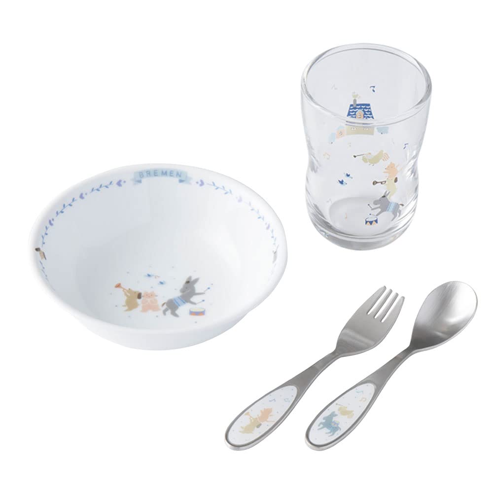 NARUMI(ナルミ) 子供用 食器セット ブレーメン 4点セット デイリーセット グラス おやつ皿 スプーン フォーク 出産祝い お食い初め 離乳食 ギフト 日本製 7980-33547