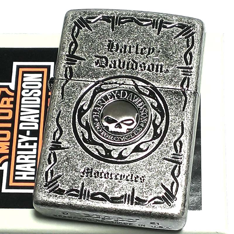ZIPPO ライター ハーレーダビッドソン ジッポ スカルメタル 古美バレル仕上げ アンティークシルバー 国内限定モデル かっこいい ドクロ おしゃれ メンズ ギフト プレゼント