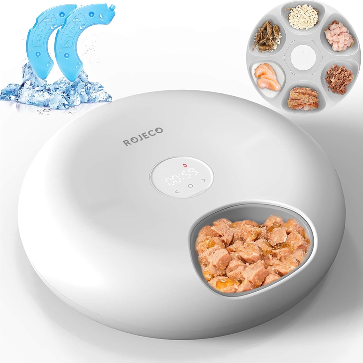 【獣医師推奨同一の製品・ 保冷と鮮度保持】 ROJECO 自動給餌器 ウェットフード 猫 犬 タイマー 自動 餌やり機 給餌器 USB充電式で電池不要 コードレス使用可能 缶詰 パウチ 手作り おやつ