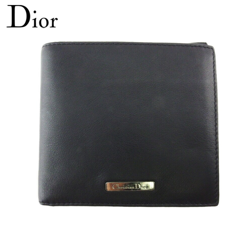 二つ折り 財布 ミニ財布 ロゴプレート メンズ ブラック シルバー 中古
