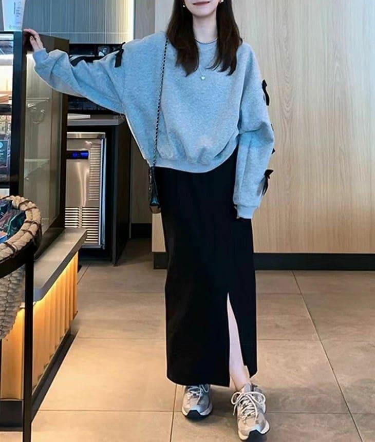 【急速出荷!】スウェット スウェット パーカー レディース スウェット 袖リボン リボン スウェット 長袖 スリーブリボンスウェットトップス シャツ 秋 冬 お洒落 カジュアル スウェットシャツ トッ