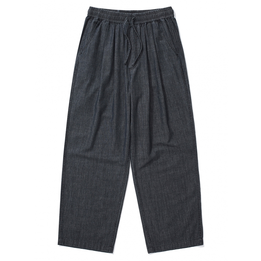 コロンビア大学 SL LABEL ルーズフィットデニムピンタックパンツブラックデニム