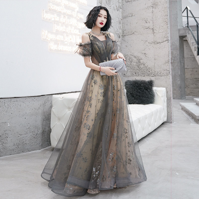 2025 宴会 高貴なオーラ 星空 イブニングドレス ファンタジー プリンセス ロングドレス 美術試験 妖精ドレス ドレス ロングスタイル