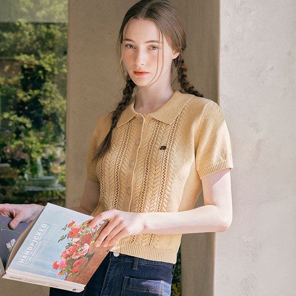 COLLAR BUTTON KNIT CARDIGAN YELLOW