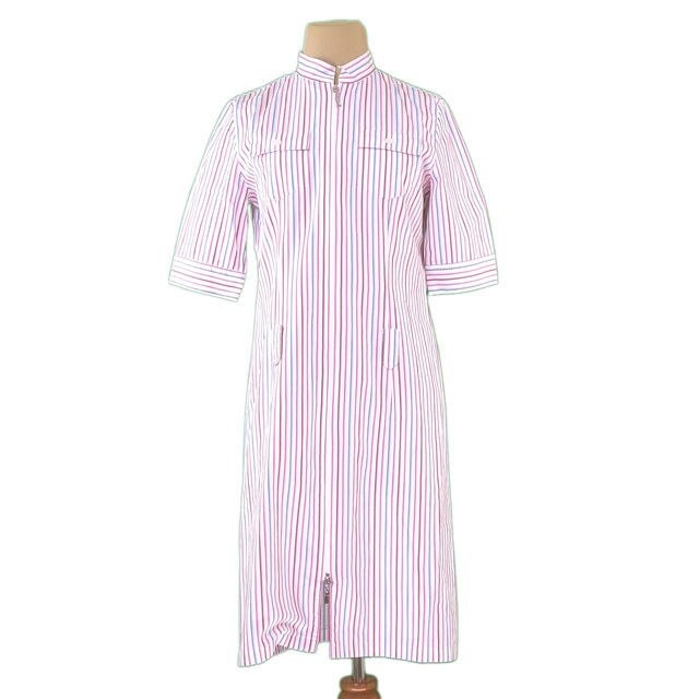 ワンピース ジップアップ シャツワンピ ストライプ 40サイズ ホワイト ピンク ブルー 中古 13,556円