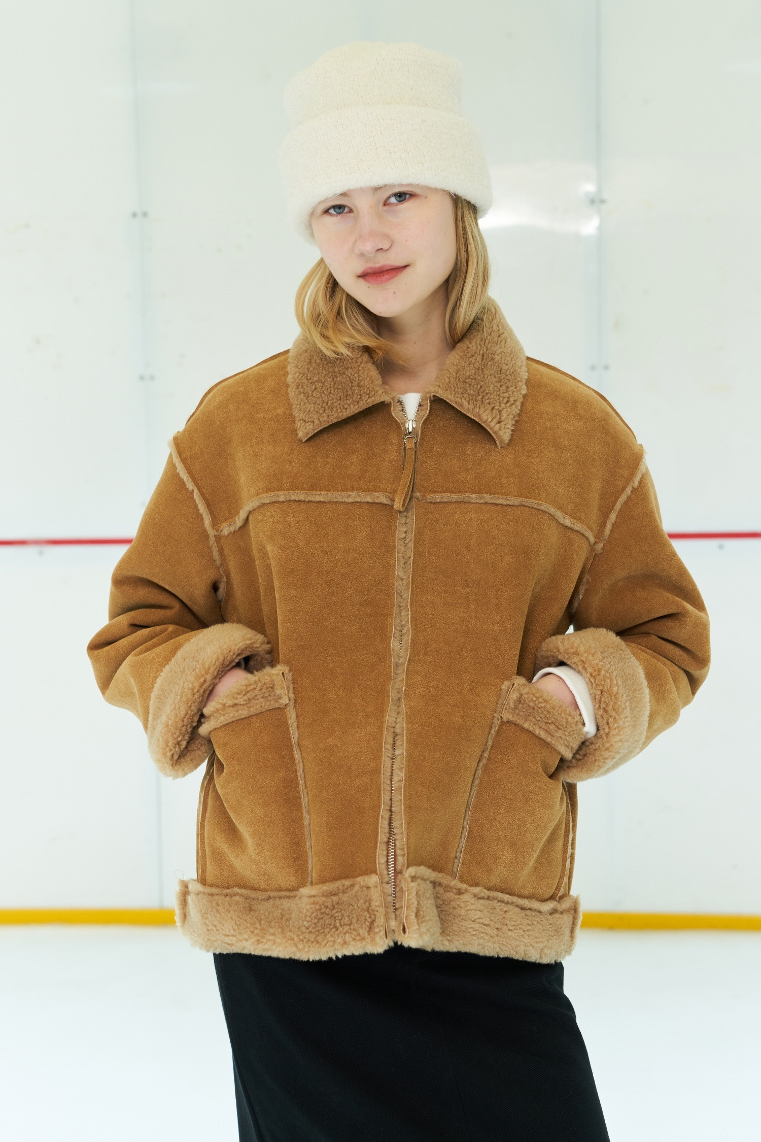 【PESTO】 OVERSIZED LEATHER FUR JACKET : SOIL