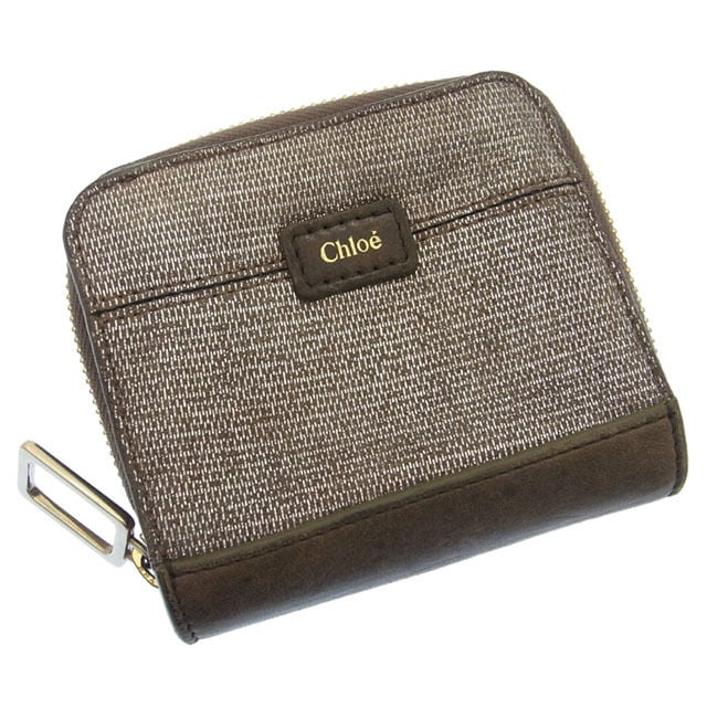 ラウンドファスナー財布 /二つ折り ロゴ グレイ カーキ 中古