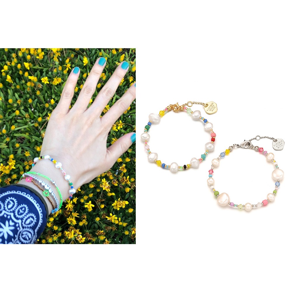 [ぼうだんしょうねんだんRM/ohmygirlユア/RedVelvetスルギ/MAMAMOOソーラー着用]パールアンドクリスタルビーズブレスレット/防弾少年団ファッション 韓国ジュエリー