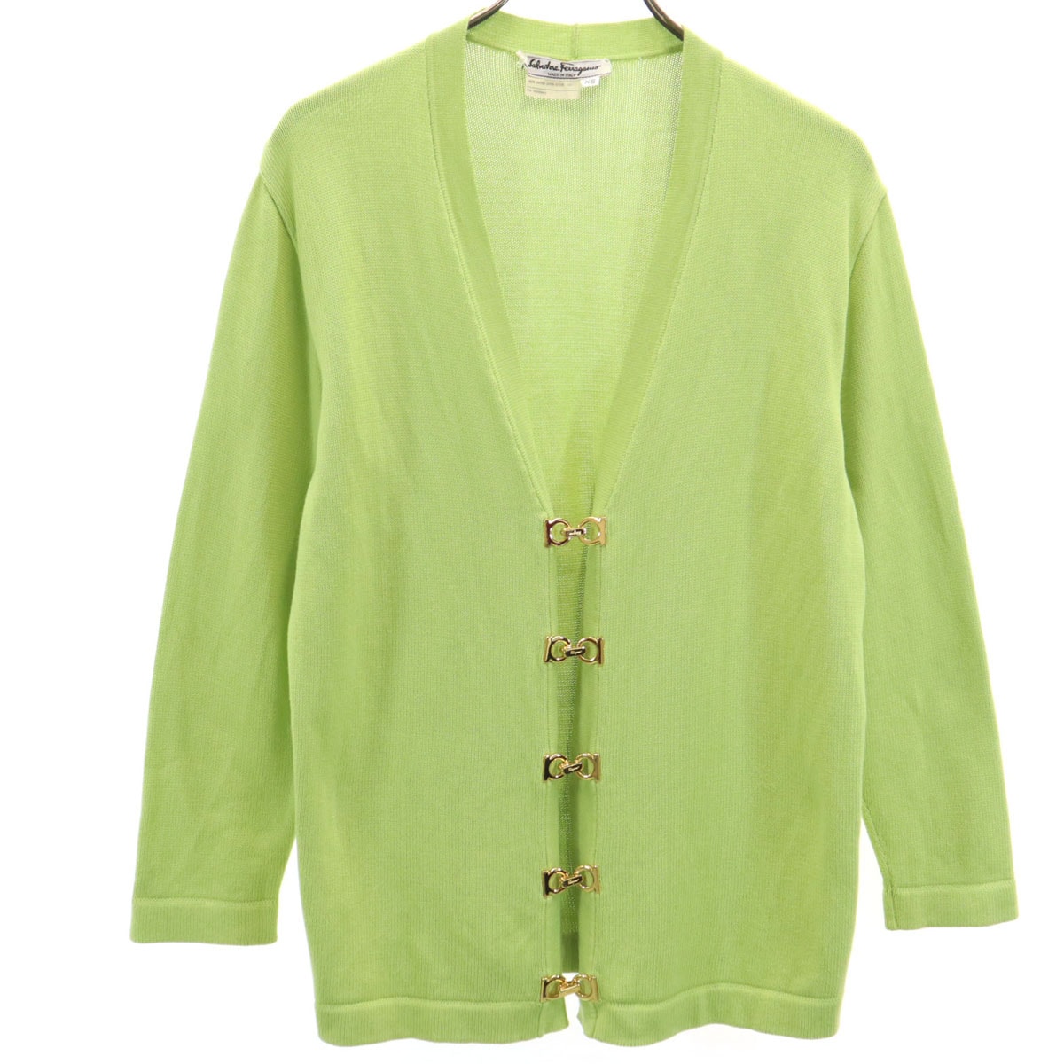 SalvatoreFerragamo サルバトーレフェラガモ 90s イタリア製 オールド 長袖 ガンチーニ ニットカーディガン XS ライトグリーン レディース 古着