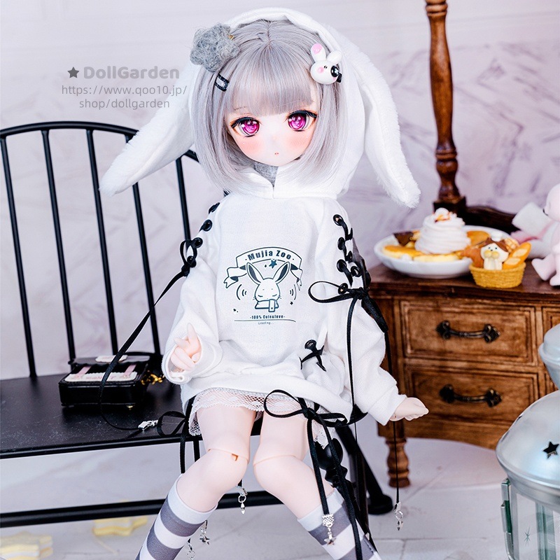 1/4 BJD ドール用衣装セット 4点 『垂れ耳兎』 パーカー 可愛い ホワイト MSD/MDD/kumakoサイズ球体関節人形用洋服